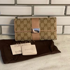 🛍 Authentic GUCCI Long Wallet GG Sherry Signature w Dustbag & Authenticity Card